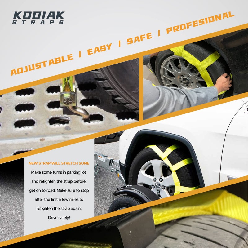 KODIAK STRAPS Adjustable Wheel Net Tow Basket Straps with Swivel J Hooks (2 Pack) - Universal for 14""-22"" Tires - Strap for Dolly with Ratchet or Winches  10 000lbs Break Strength - Image 4